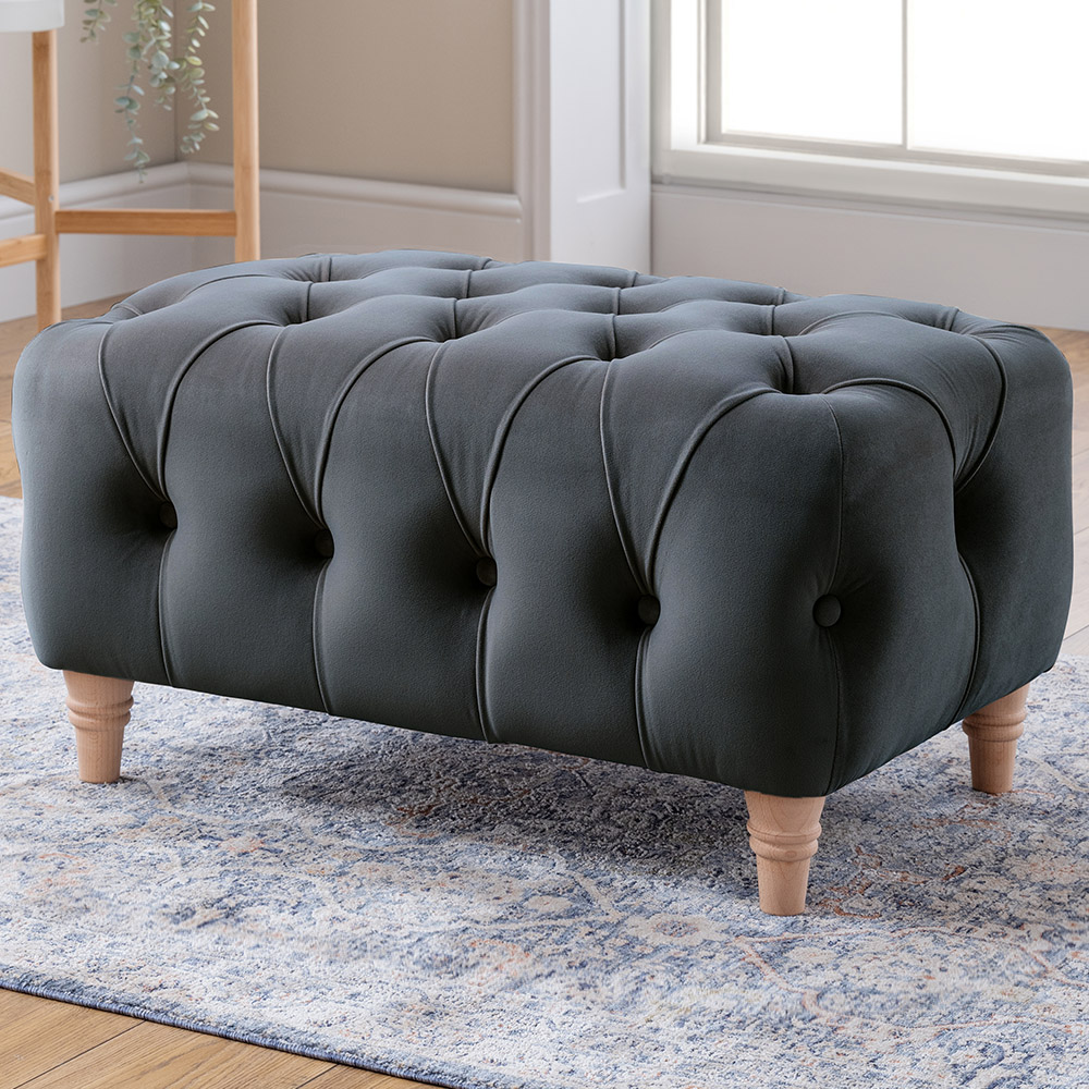 Midnight Blue Velvet Footstool Image 1