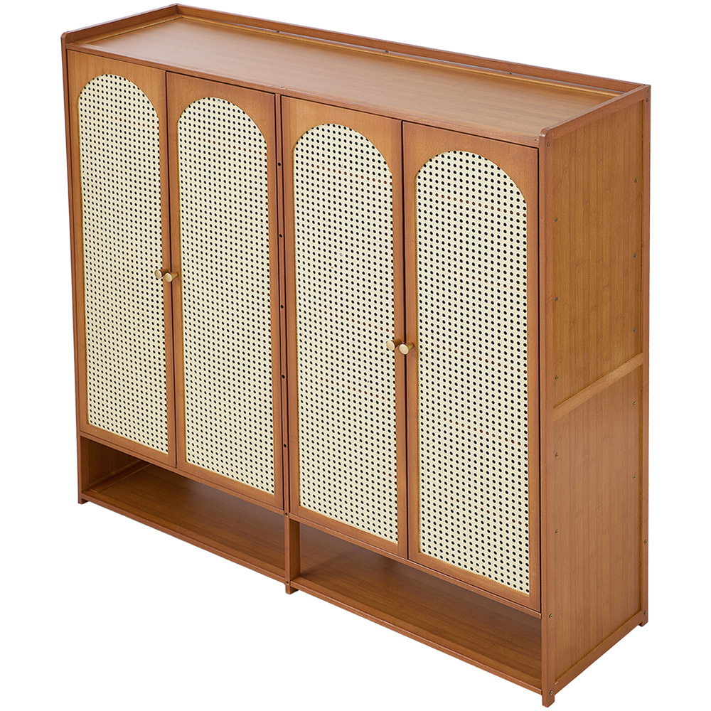 Living and Home 4 Door Single Open Shelf Brown Rattan Tall Shoe Cabinet Image 2
