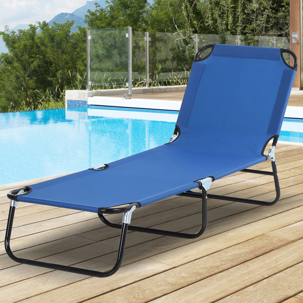 Outsunny Blue Portable Reclining Sun Lounger Image 1