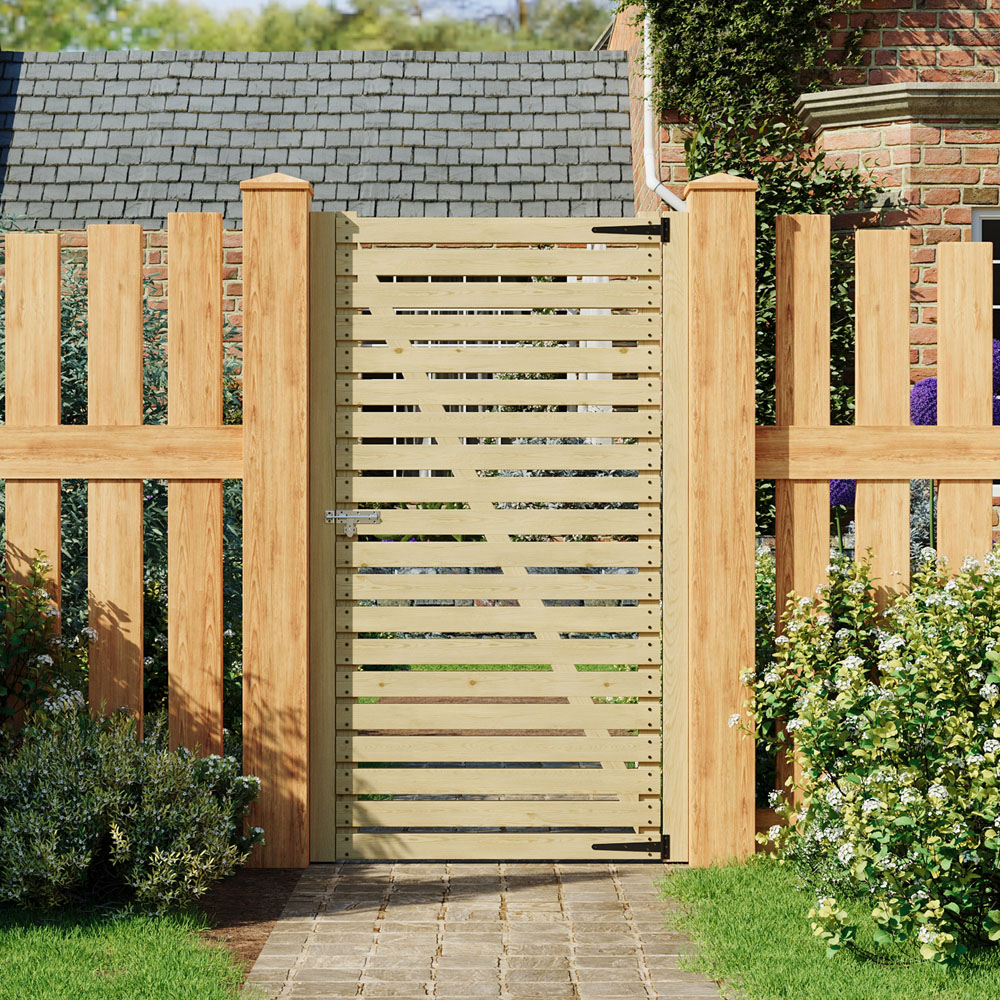 Living and Home Wooden Garden Slat Reinforced Gate with Door Latch 70.8 x 35.4 inch Image 7