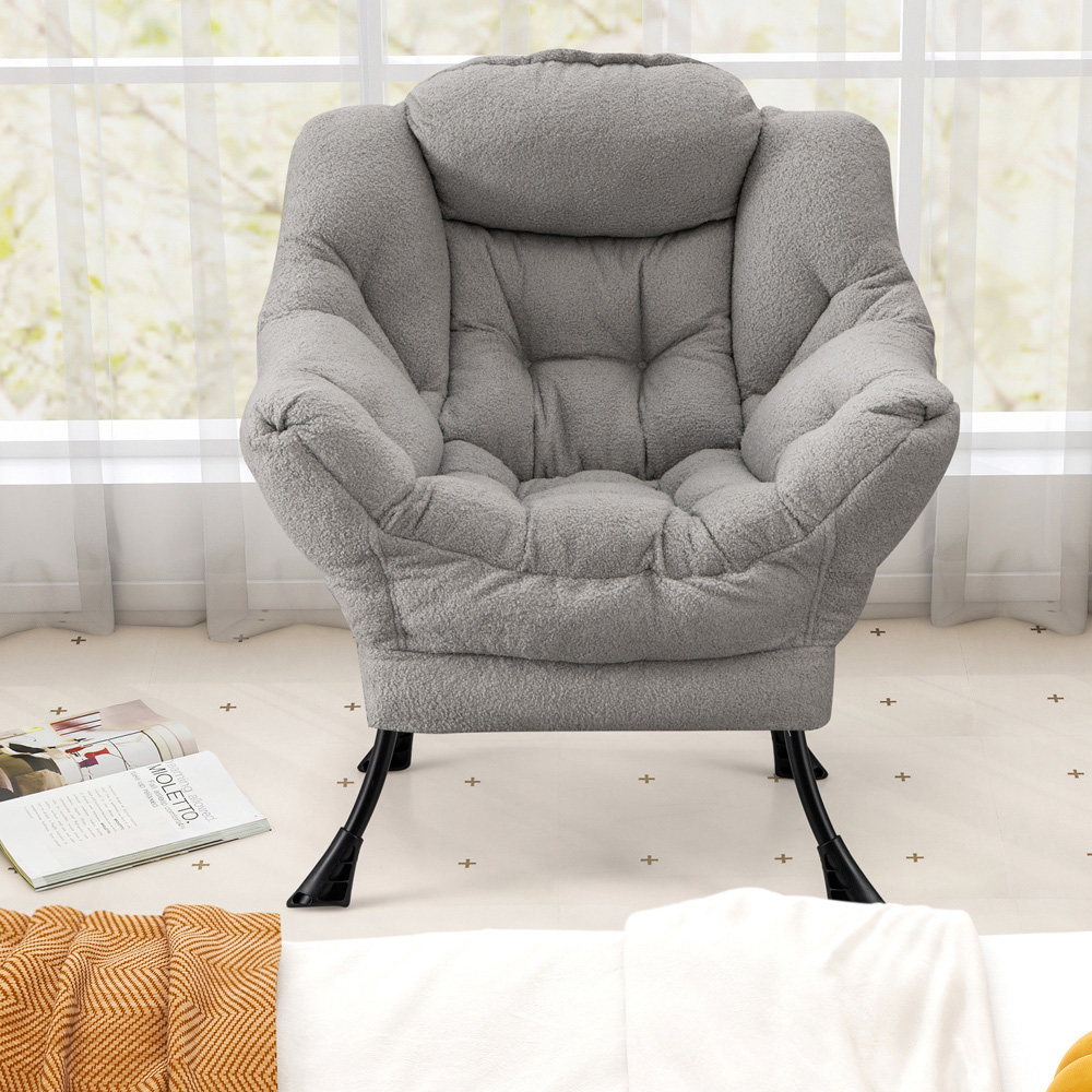 Costway Grey Large Lazy Chair With Pillow and Storage Pocket Image 4