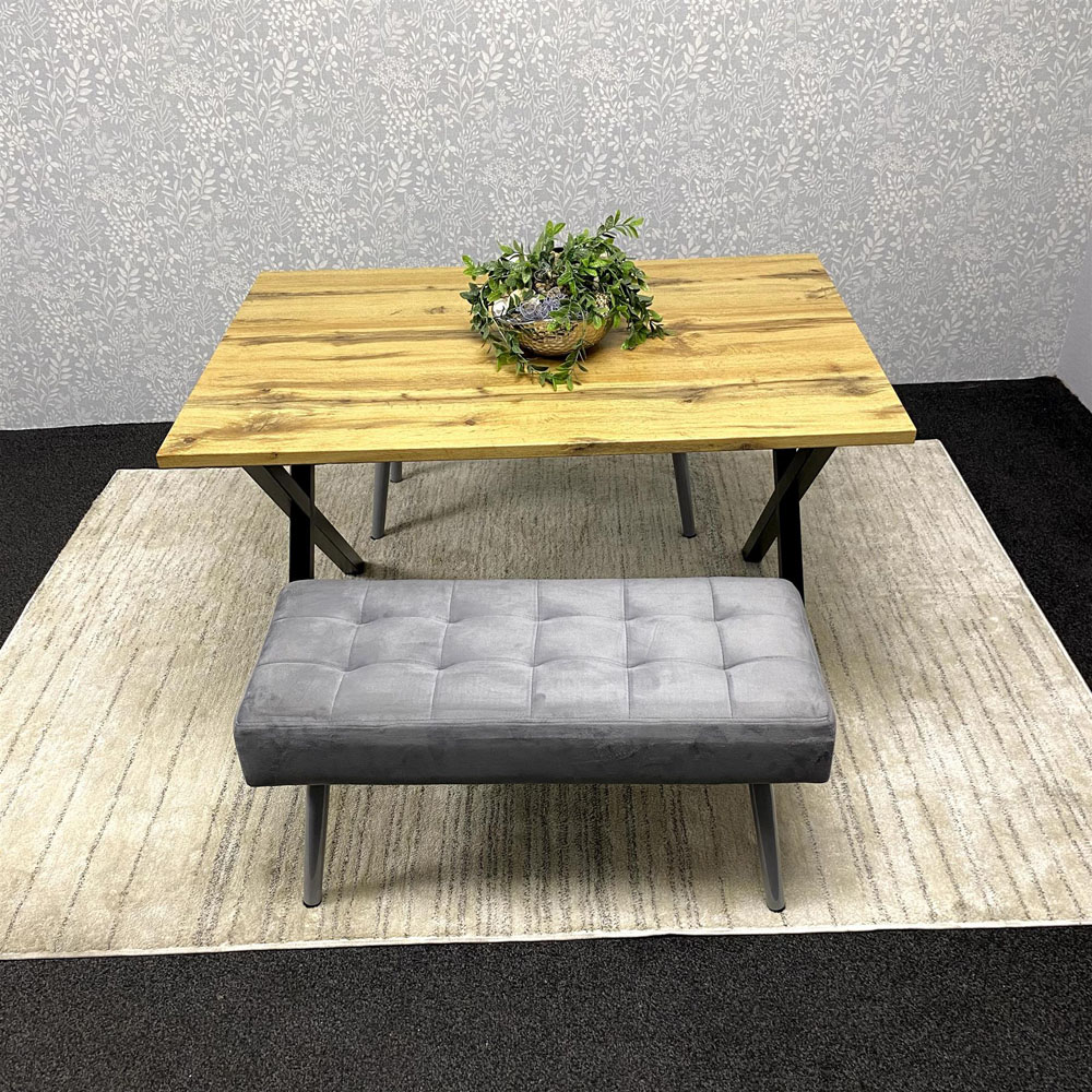 Kosy Koala 4 Seater Wood and Velvet Rectangular Dining Bench Set Image 2