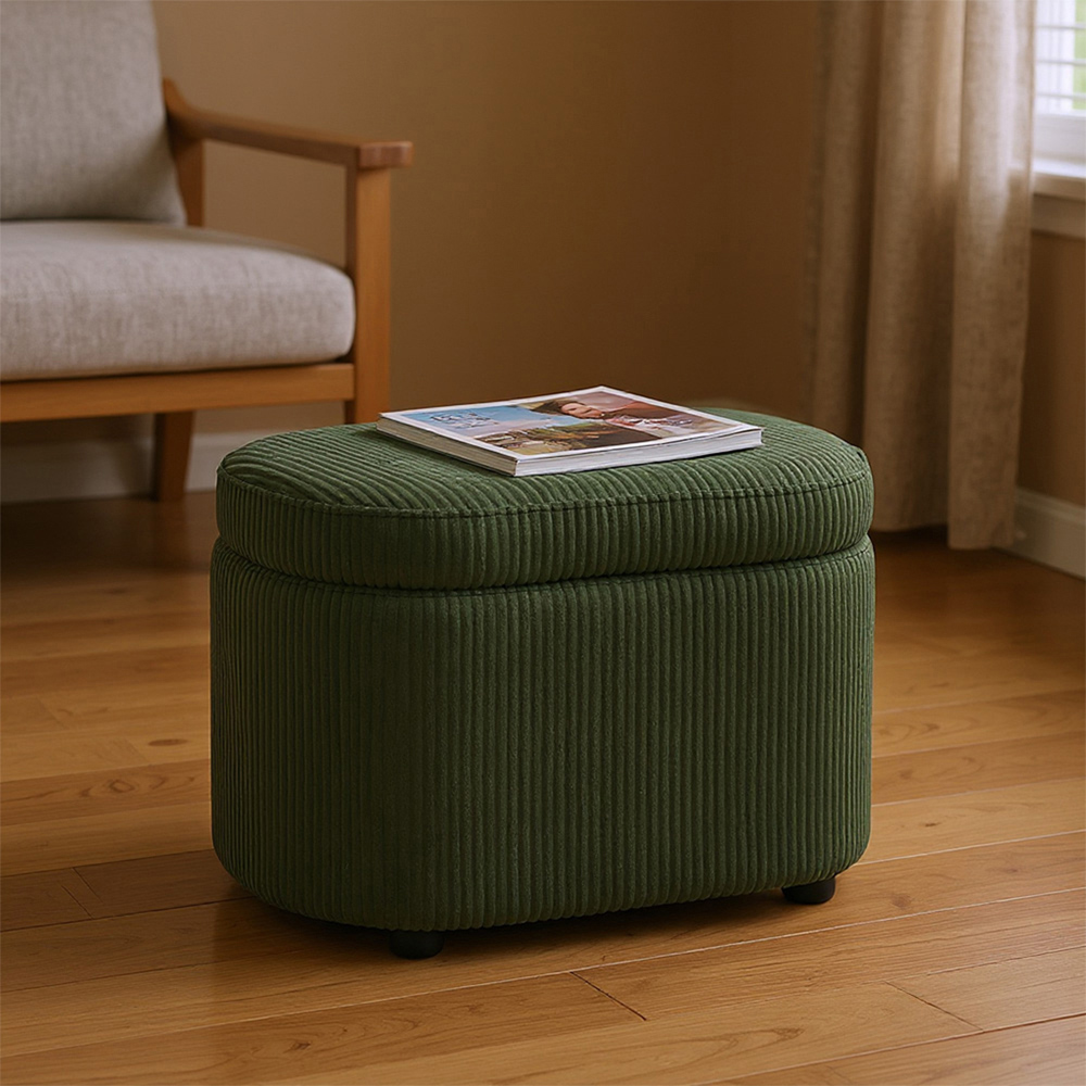 Living and Home Green Corduroy Storage Ottoman with Lift-Up Lid Image 8