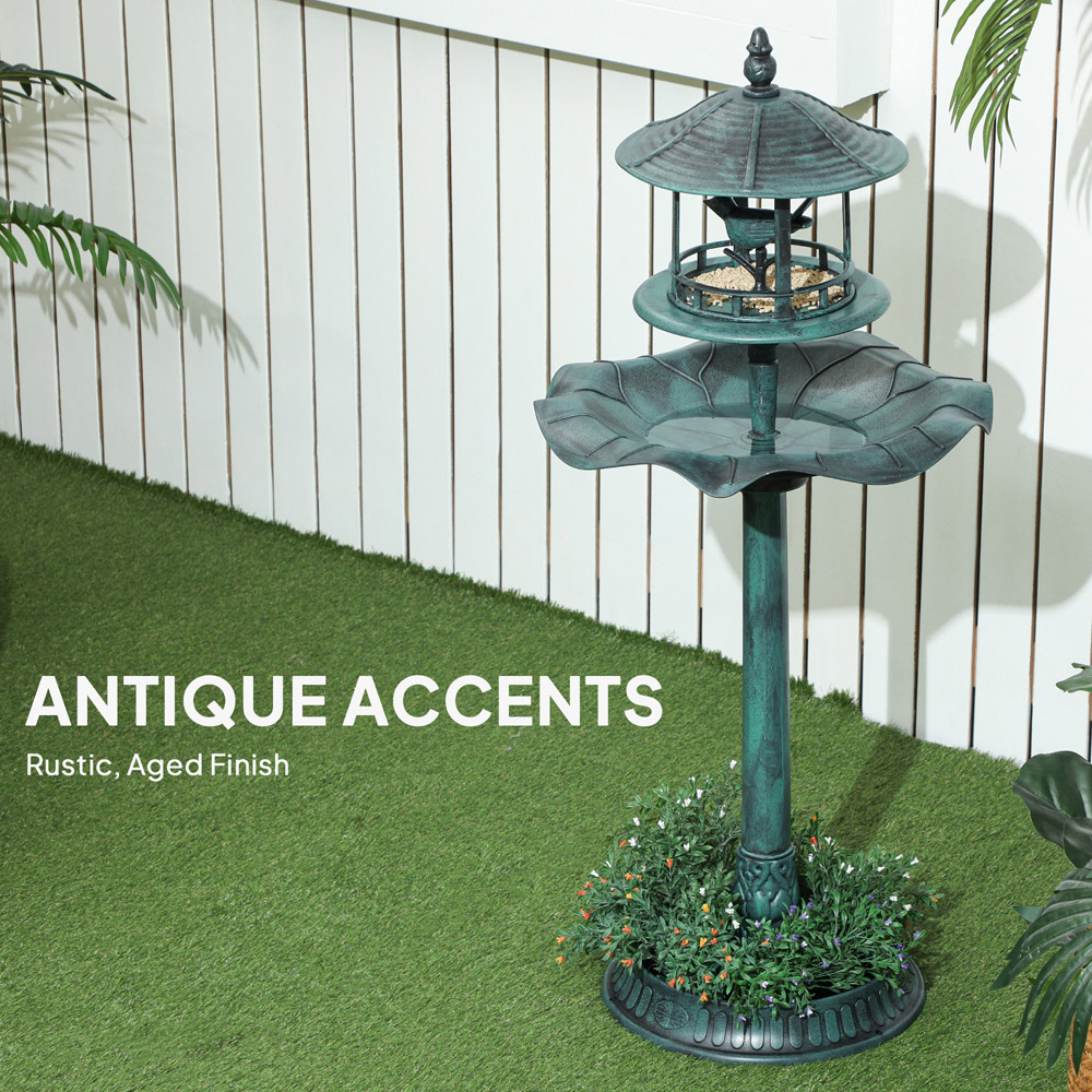 Outsunny 3-in-1 Green Garden Bird Bath with Feeder and Planter Image 5