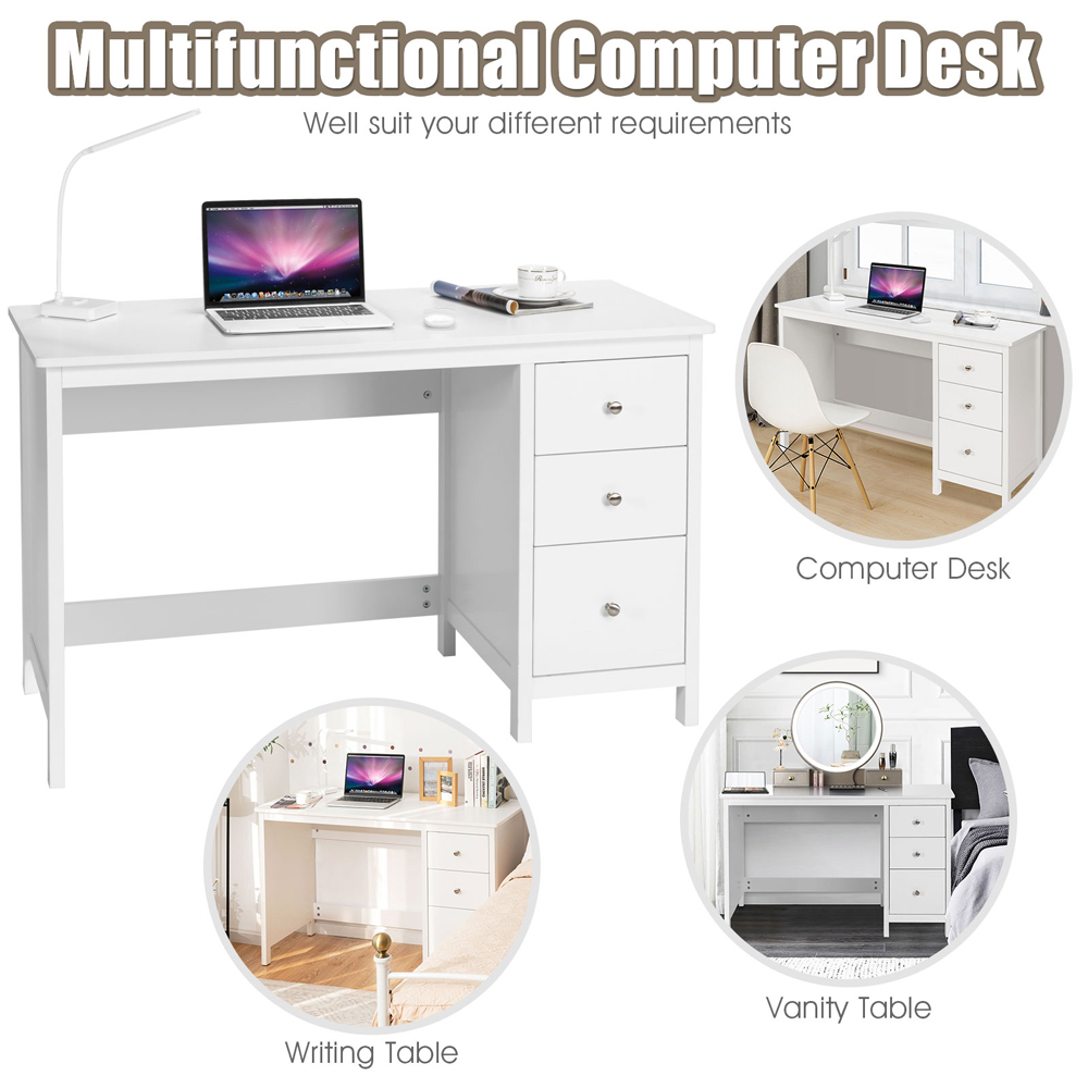 Costway 3 Drawer Computer Desk White Image 7