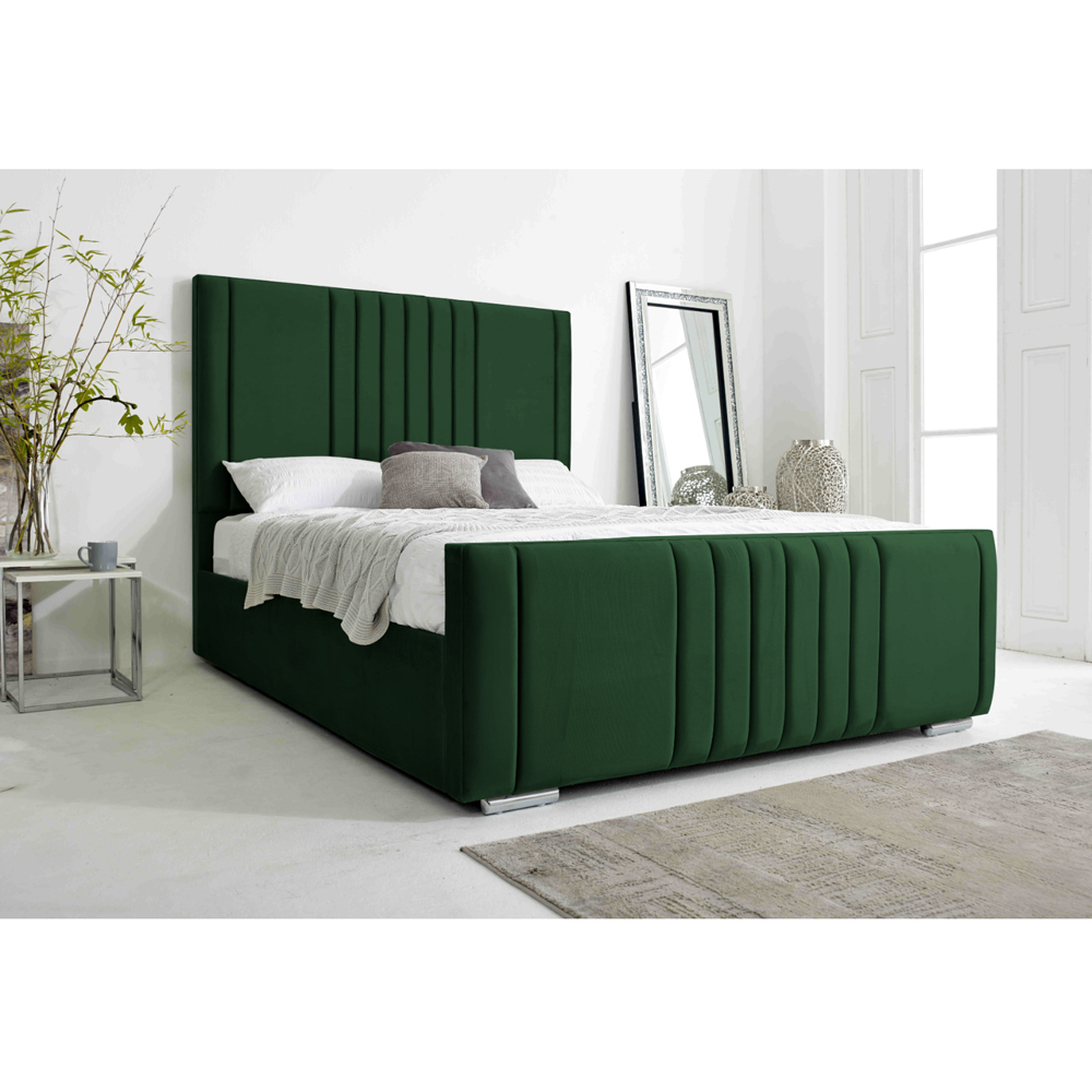 Eleganza Home Willard Super King Size Green Plush Velvet Bed Frame with Headboard Image 2