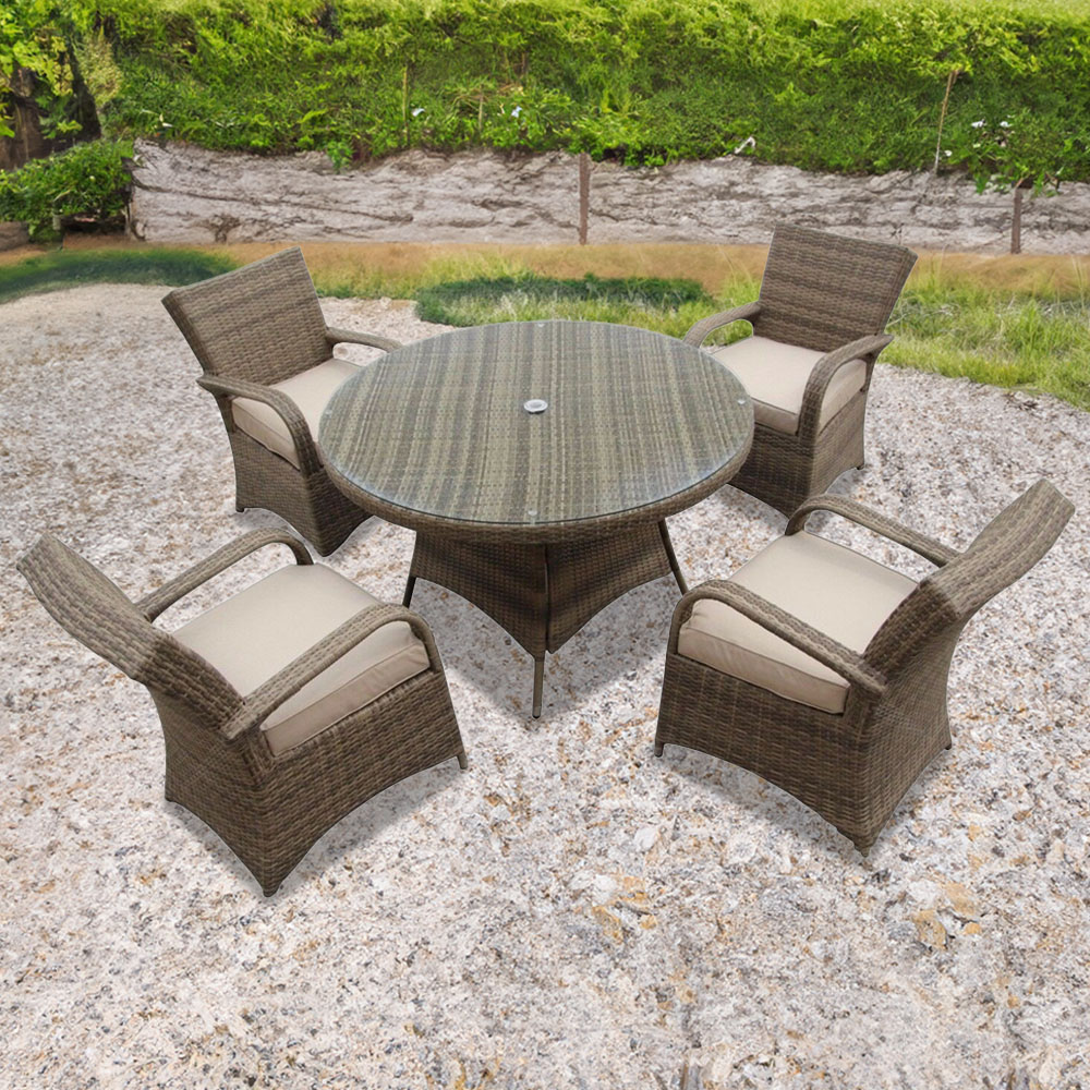 Furniture One 4 Seater Natural Rattan Garden Dining Set Image 1
