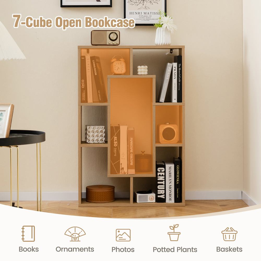 Costway 7 Shelf Natural Geometric Bookshelf Image 5