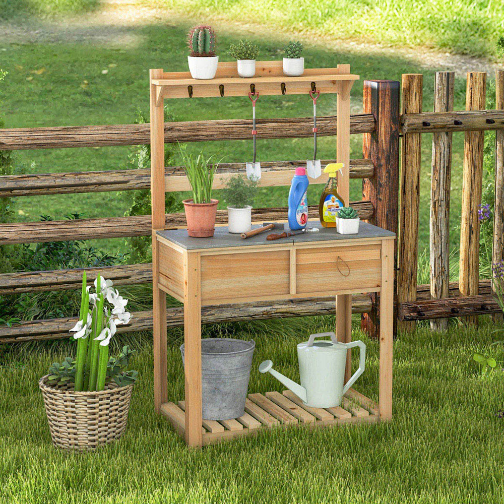 Costway Wooden Flip Open Garden Potting Table Image 2