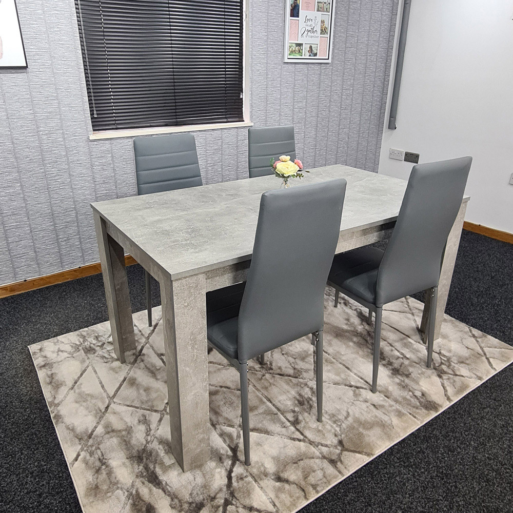 Portland Leather 4 Seater Dining Set Stone Grey and Grey Image 4
