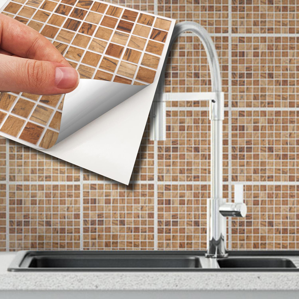 Walplus Triana Marble Brown and Cream Mosaic Tile Sticker 24 Pack Image 4