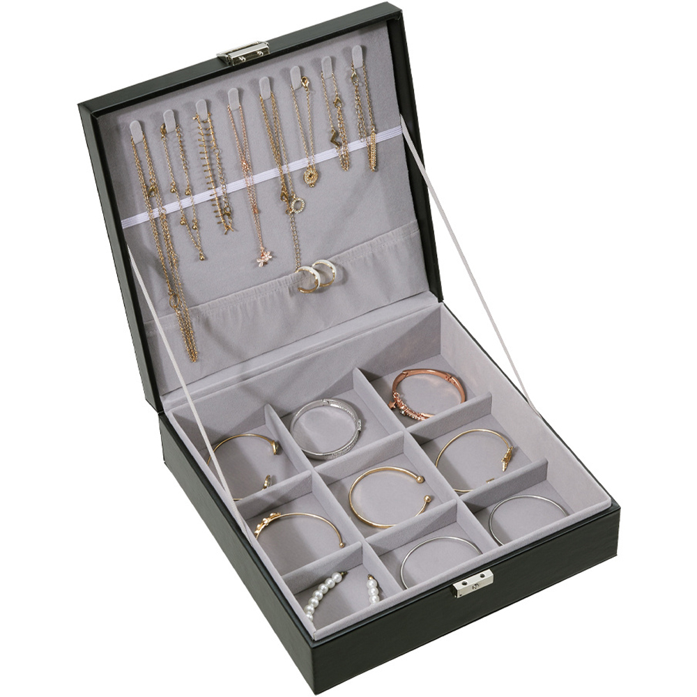 H&O Direct 2 Tier Black Travel Jewellery Box Image 3