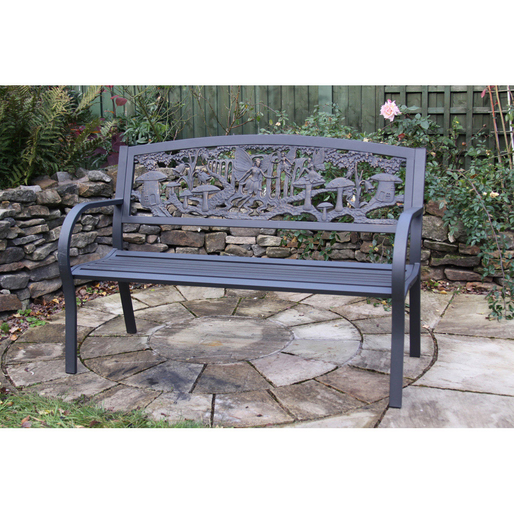 Gardeco 2 Seater Fairy Motif Black and Bronze Patina Steel framed Cast Iron Bench Image 5