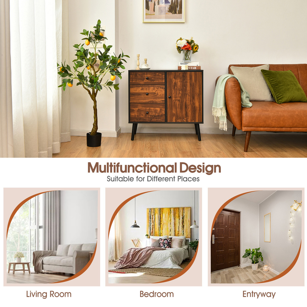 Costway Single Door 3 Drawer Rustic Brown Storage Cabinet Image 8