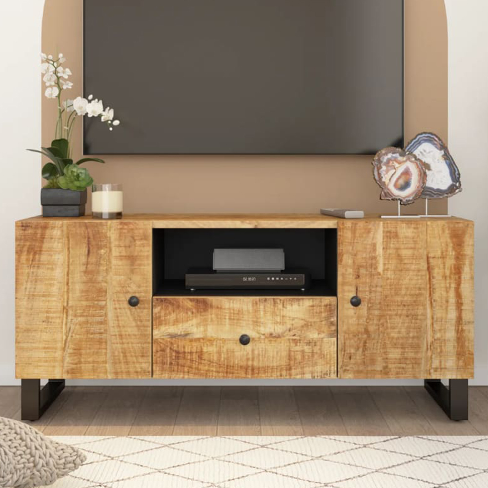 vidaXL 2 Door Single Drawer Light Brown TV Cabinet with Metal Stand Image 1