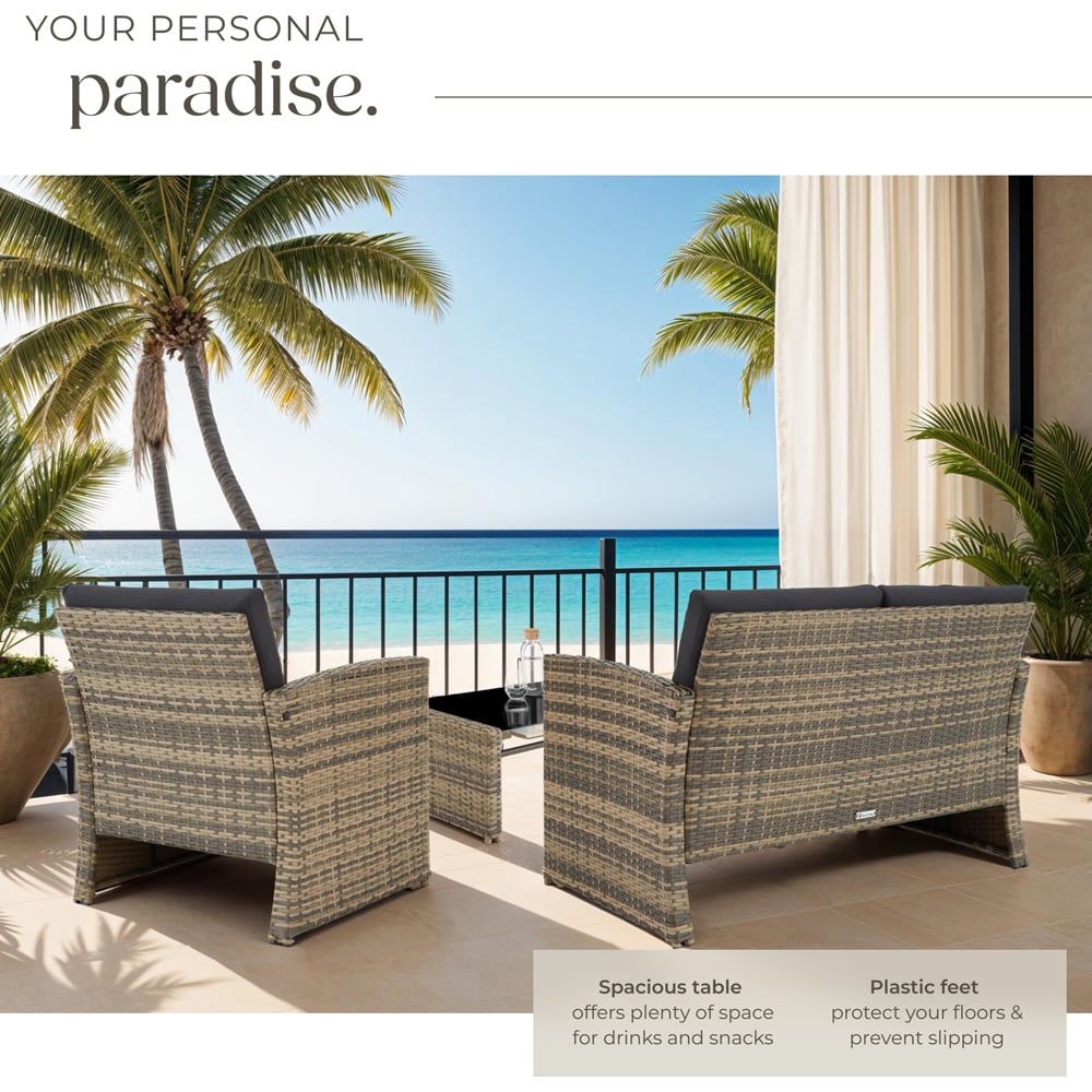 tectake Lucca 4 Seater Nature and Dark Grey Rattan Garden Sofa Set Image 4