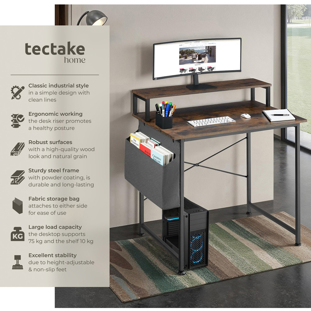 tectake Dark Wood Office Desk 80 x 55 x 90cm Image 6
