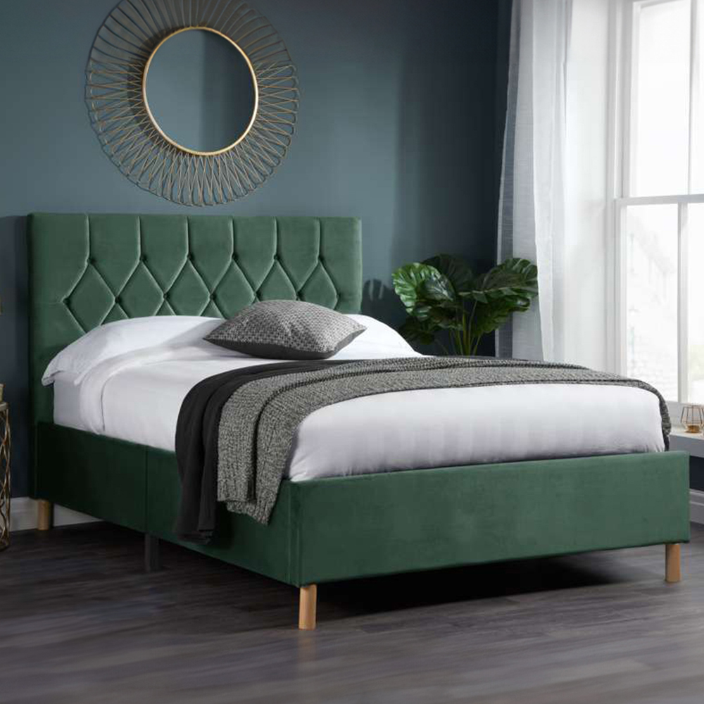 Loxley King Size Green Fabric Bed Image 1