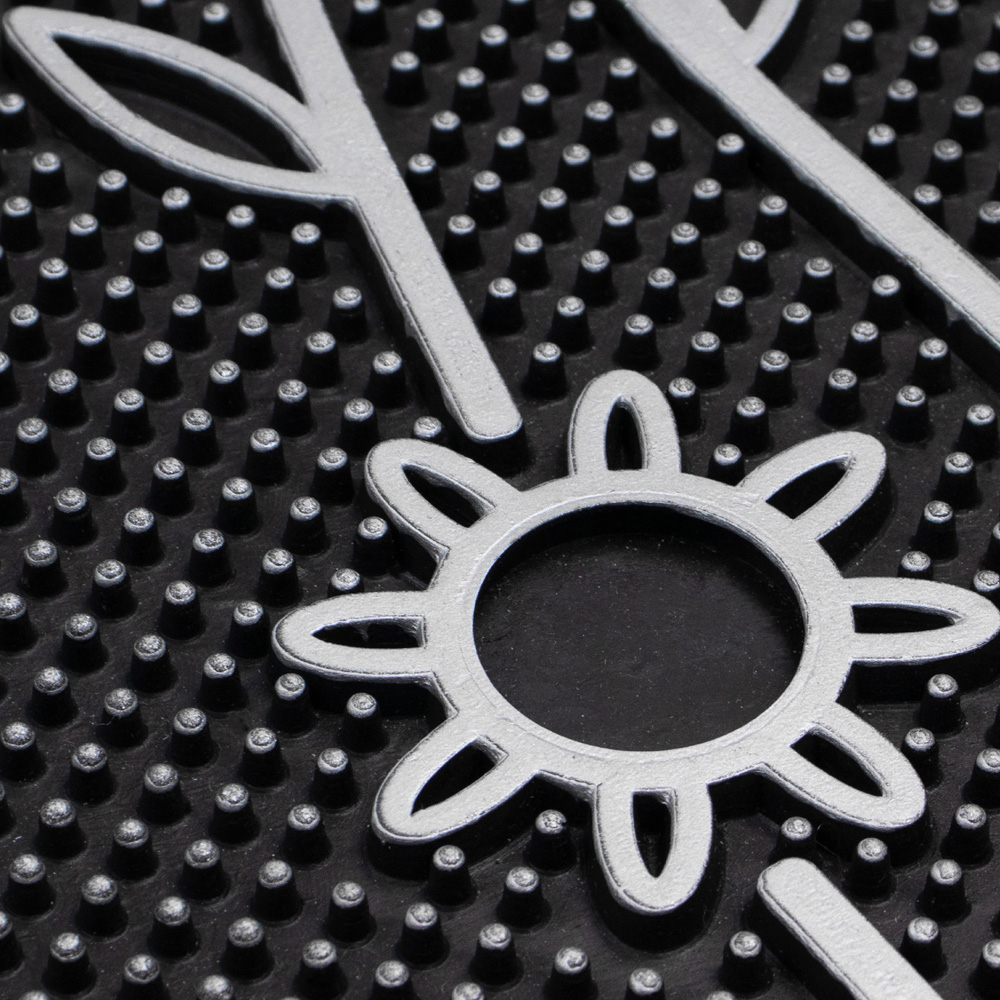 JVL Rico Silver Black Flowers Metallic PVC Door Mat 45 x 75cm Image 5