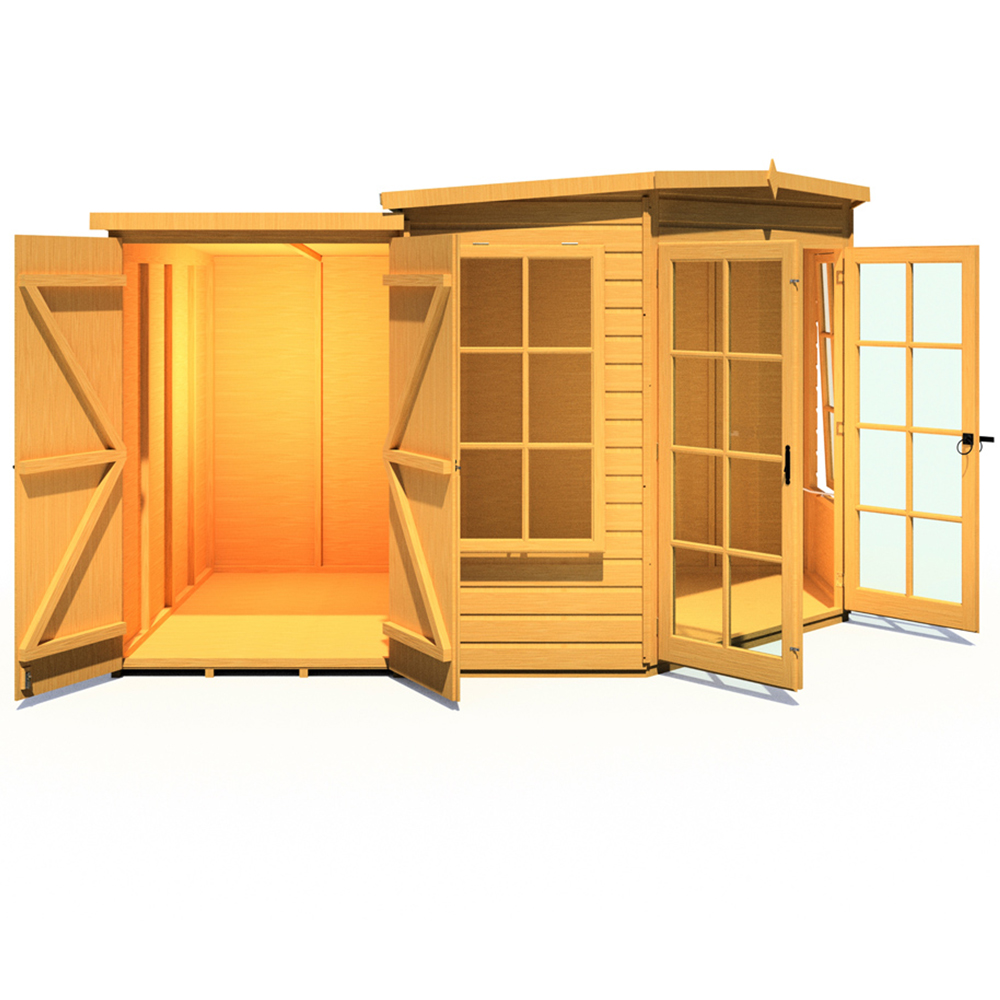 Shire Hampton 7 x 11ft Double Door Corner Summerhouse with Side Shed Image 4
