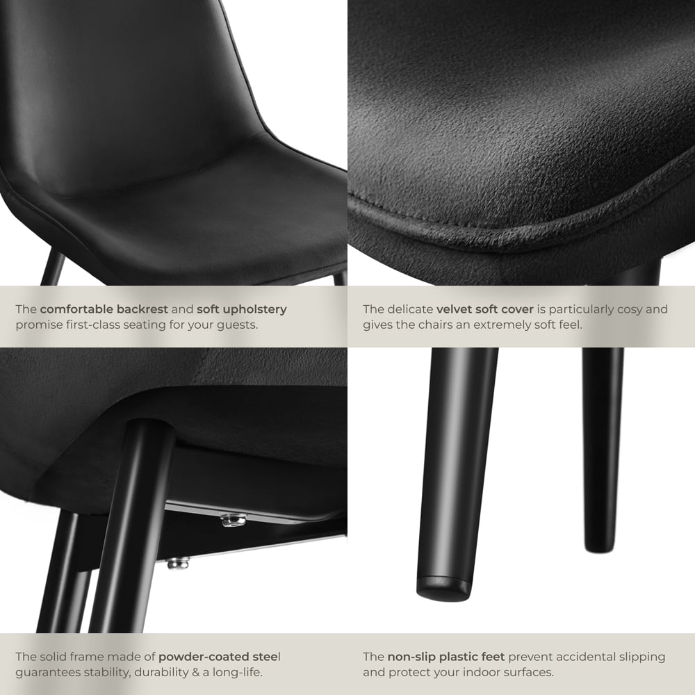 tectake Monroe Set of 8 Black Velvet Dining Chair Image 5