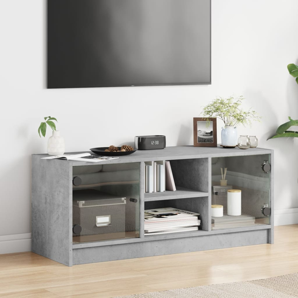 vidaXL 2 Glass Door 2 Shelf Concrete Grey TV Cabinet Image 9