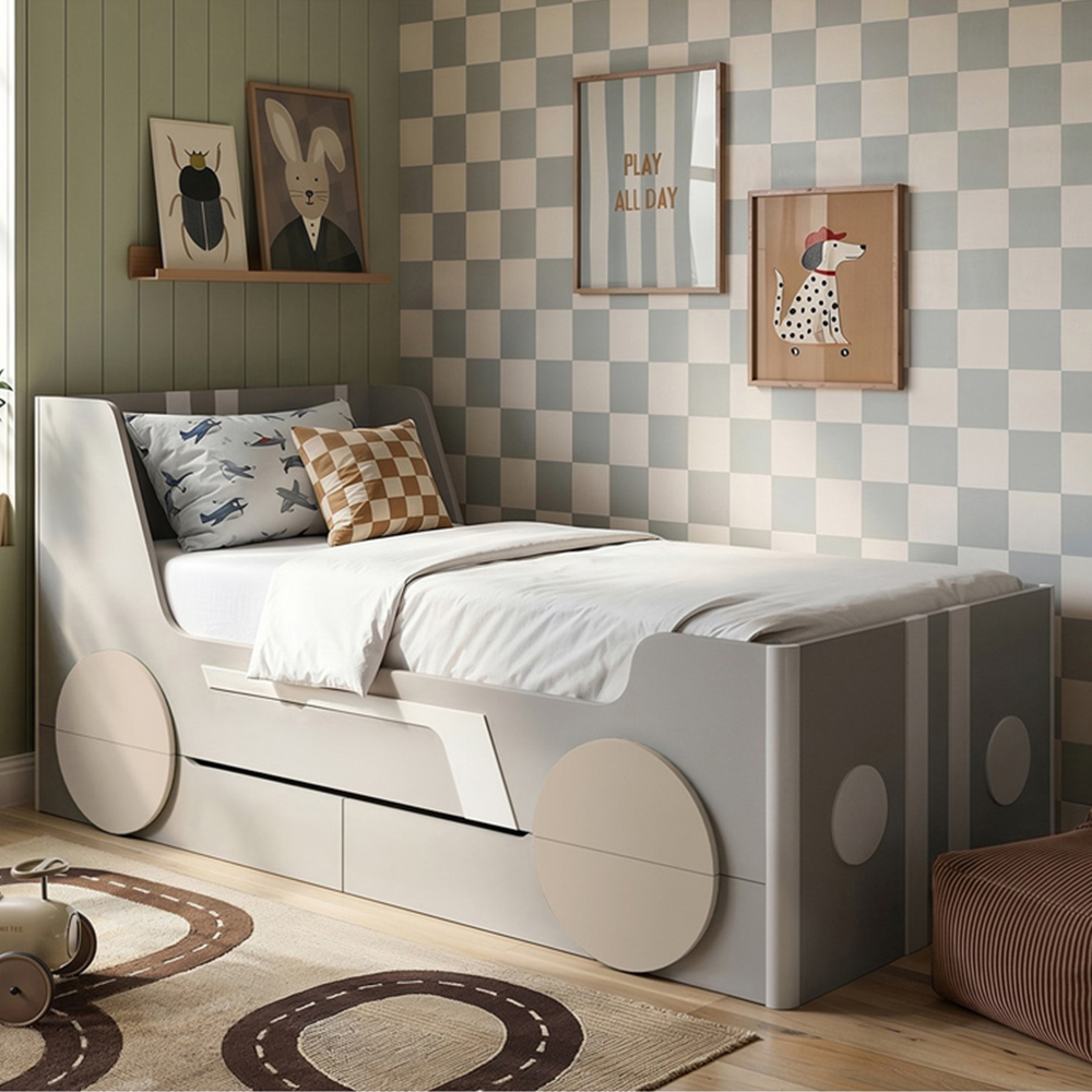 Flair Cooper Single Grey and Beige Car Bed with Drawers Image 1
