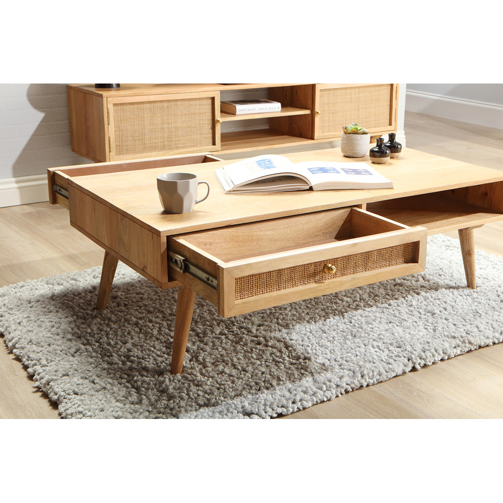 Desser Manhattan 2 Drawer Natural Rattan and Mango Wood Coffee Table Image 7