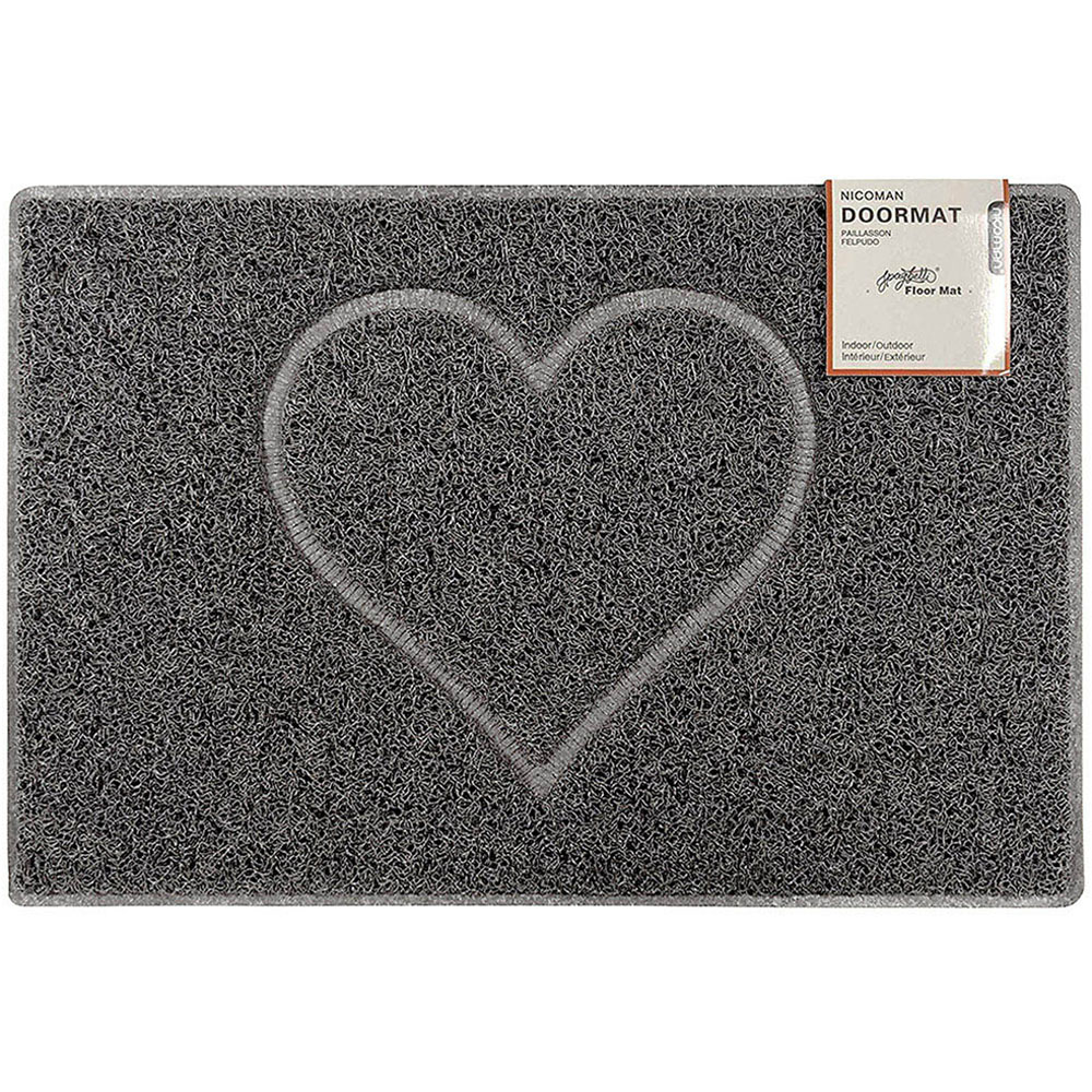 Oseasons Grey Heart Embossed Doormat 60 x 40cm Image 1