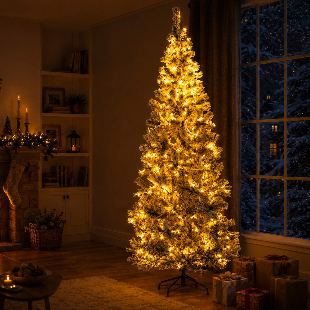 Abrihome 250 Warm White LED Pre-Lit Flocked Artificial Christmas Tree with 720 Tips 7ft Image 3