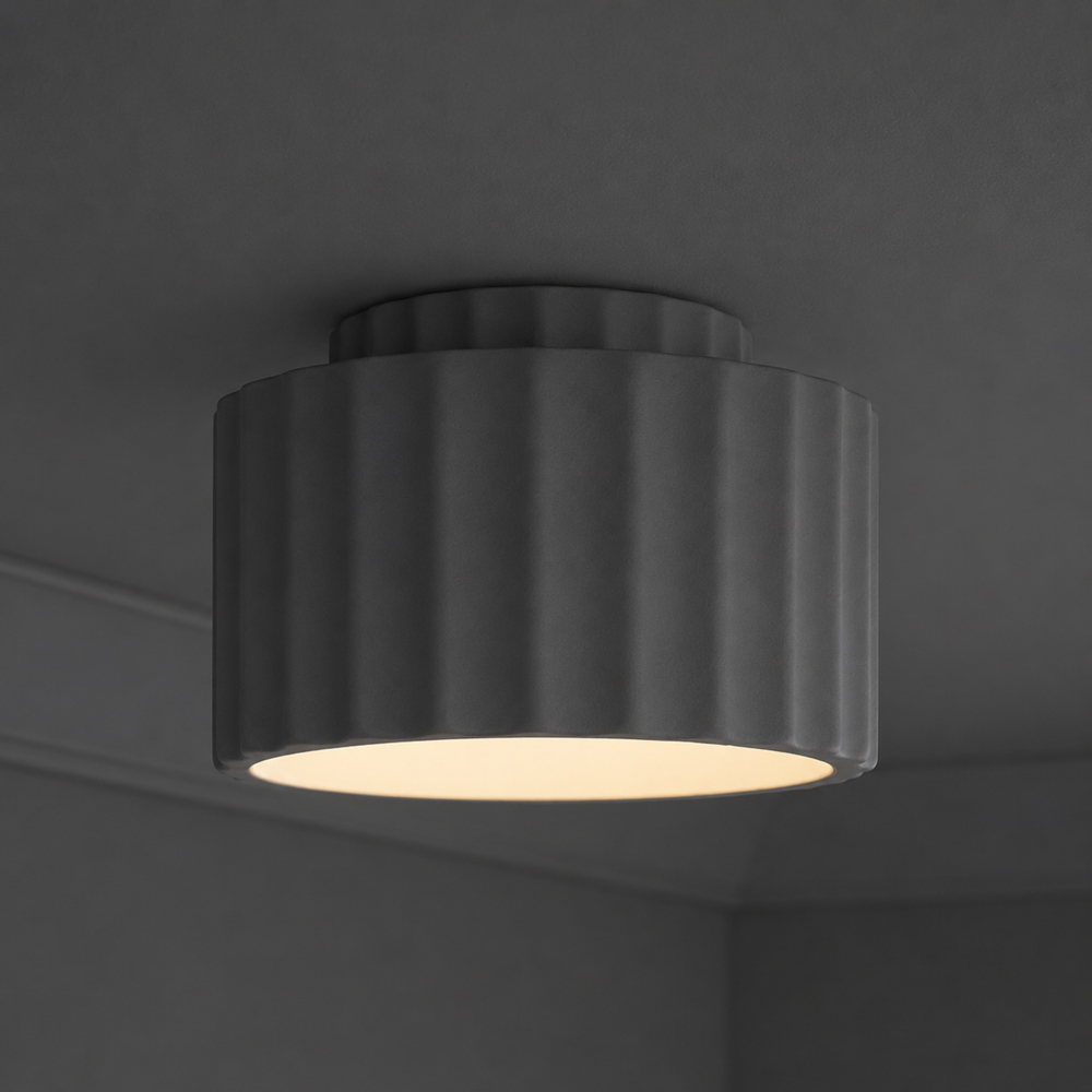 ValueLights Pablo Navy Ribbed Ceramic LED Flush Ceiling Light with Bulb Image 2