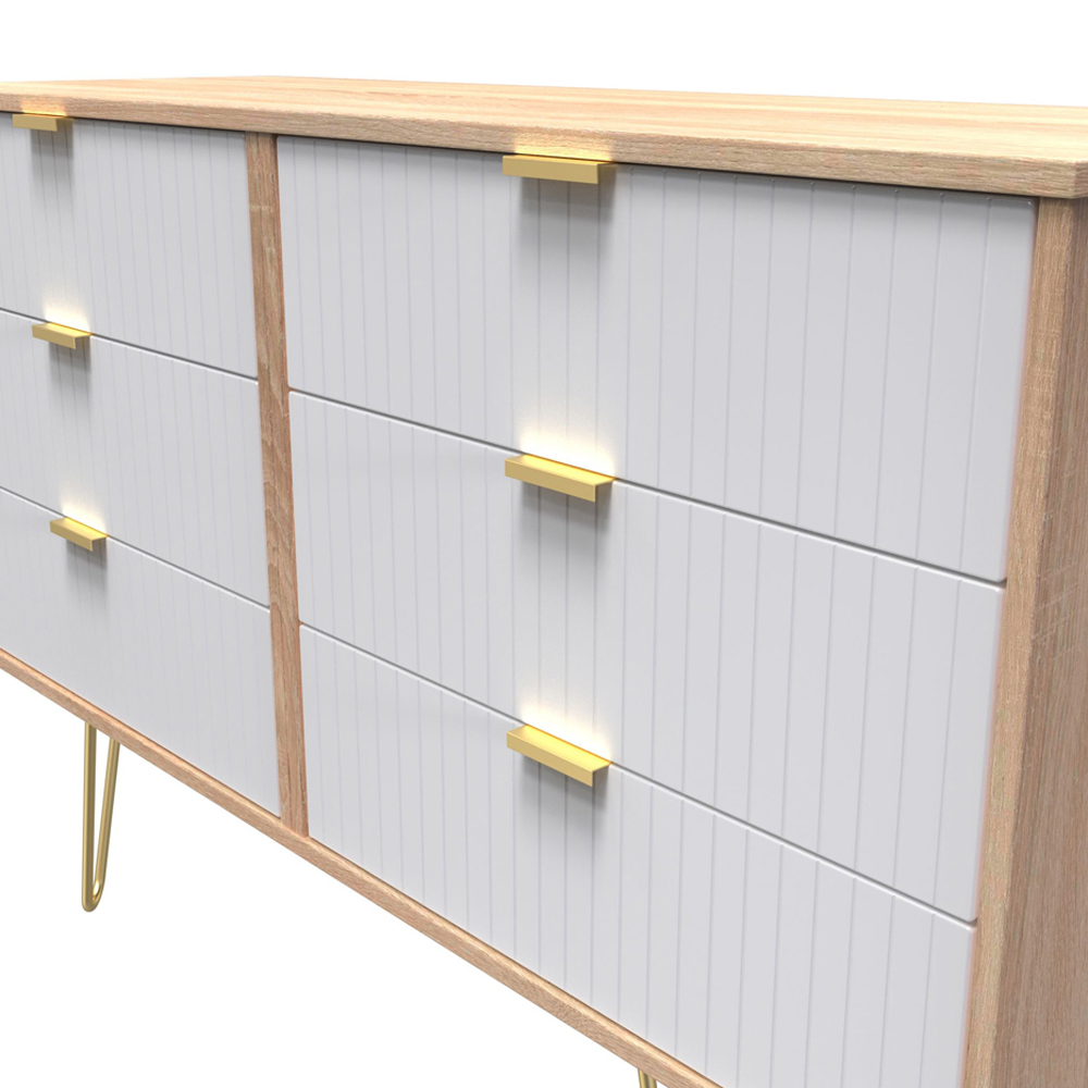 Crowndale 6 Drawer White Matt and Bardolino Oak Wide Chest of Drawers Ready Assembled Image 5