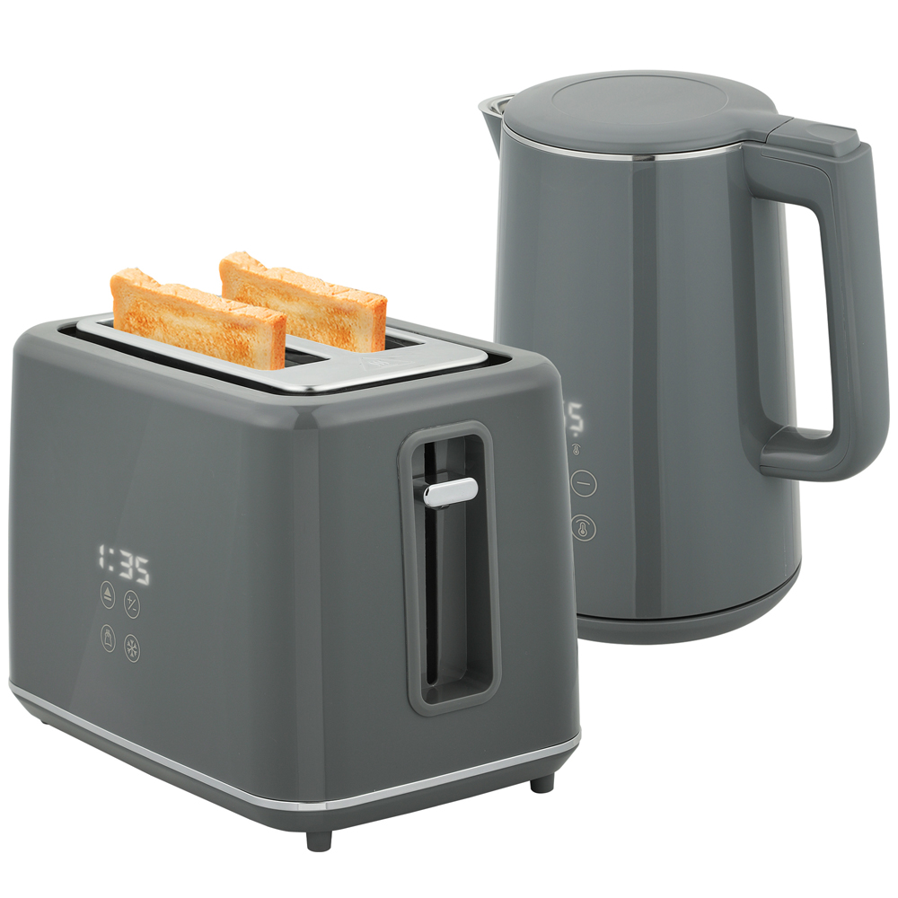 HOMCOM 800-211V70GY Grey 1.5L Fast Boil Electric Kettle 3000W and 2 Slice Toaster Set Image 1
