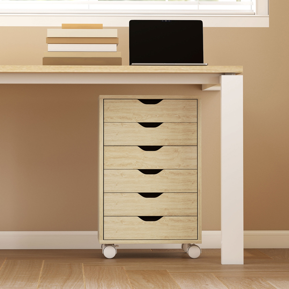 HOMCOM 6 Drawer Oak Vertical File Cabinet with Wheels Image 5