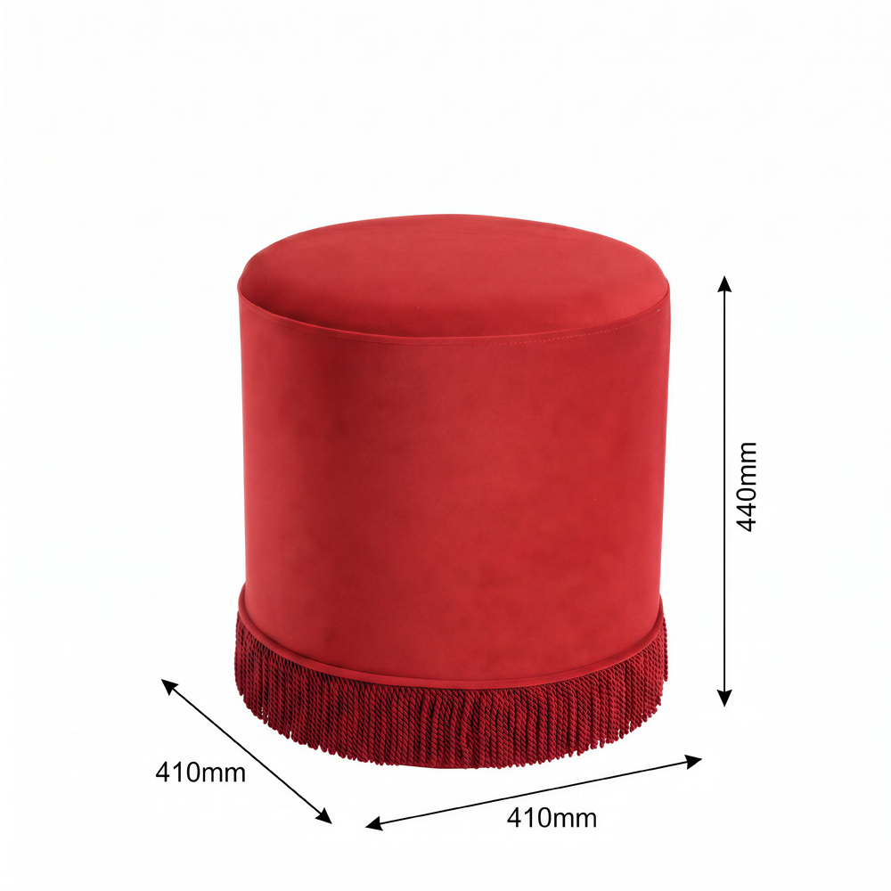 LPD Home Santos Brick Velvet Fringe Trim Pouffe Small Image 4