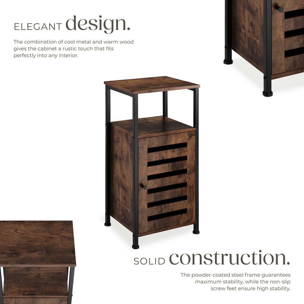 Tectake Durham Single Door Single Shelf Rustic Dark Wood Bedside Table Image 4