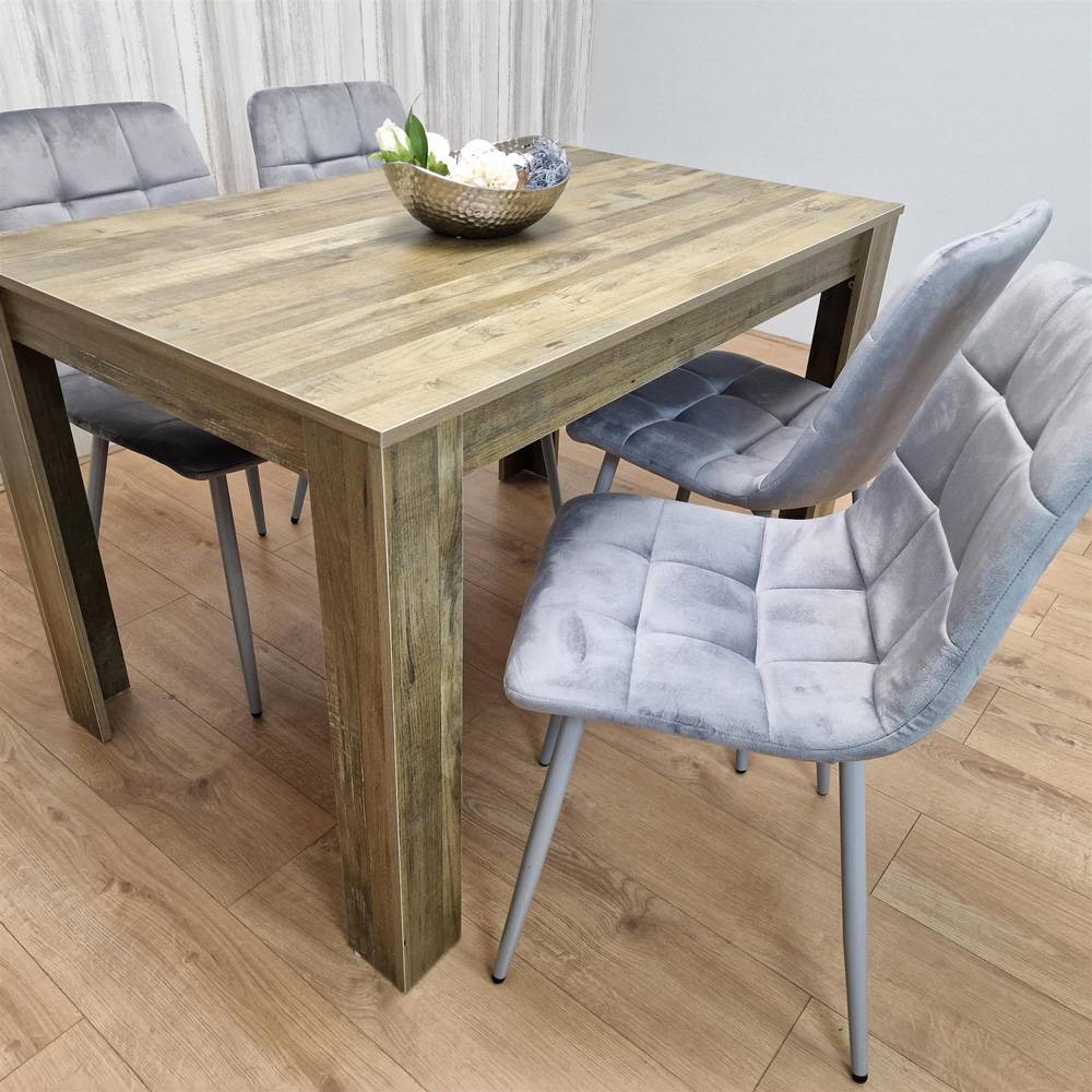 Portland 4 Seater Dining Set Rustic Effect and Grey Velvet Image 6
