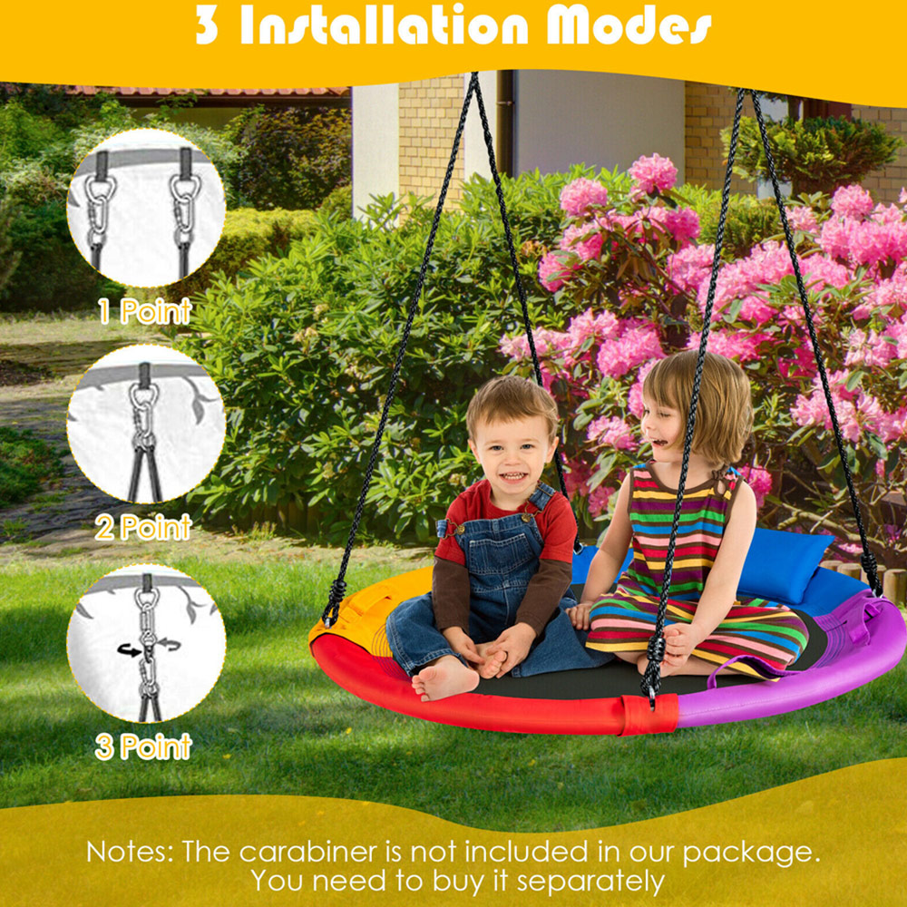 Costway Round Saucer Tree Swing with Pillow and Handle 100cm Image 8