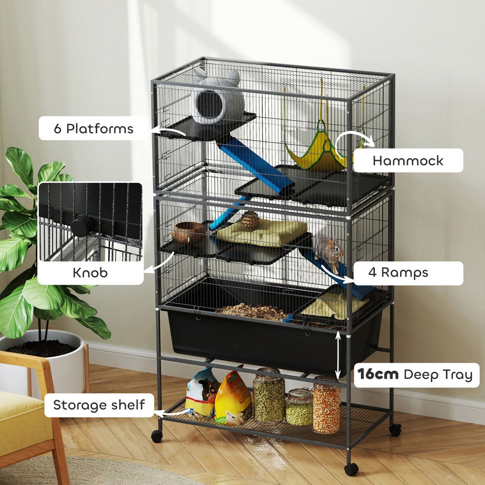 PawHut 5 Level Dark Grey Rolling Small Animal Cage Image 5