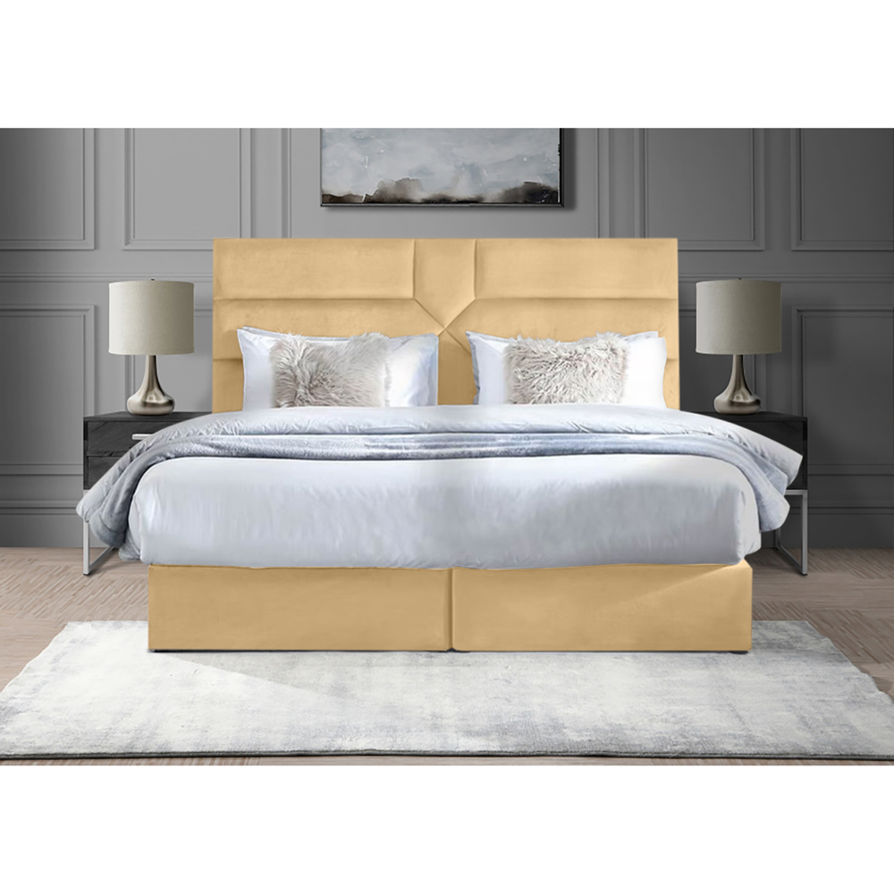 Eleganza Home Tranquilite Double Beige Plush Velvet Divan Bed with Headboard Image 2