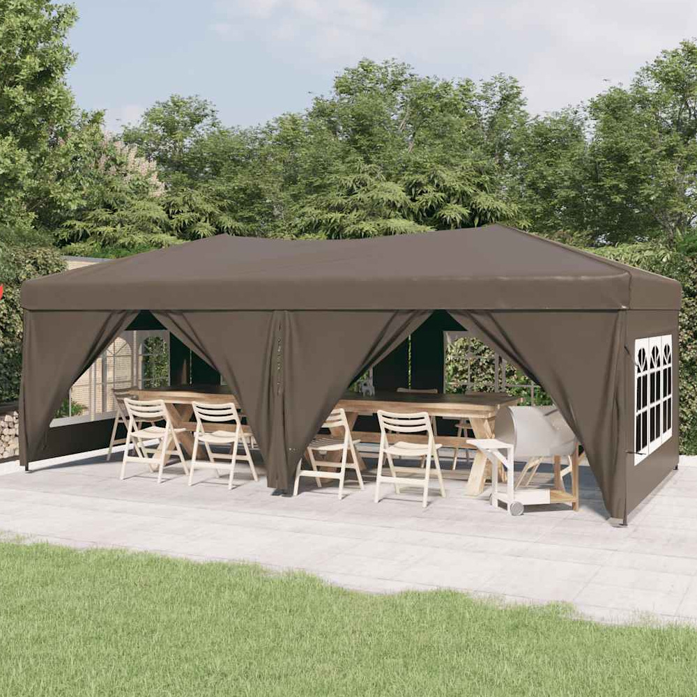 vidaXL 3 x 6m Taupe Foldable Party Tent with Sidewalls Image 1