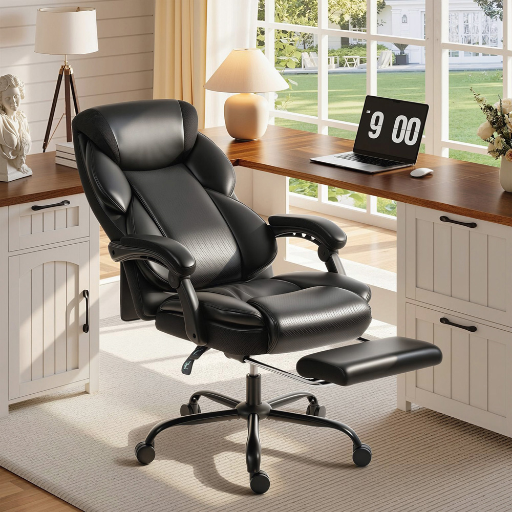 Portland Black Height Adjustable Office Chair with Footrest and Castors Image 3