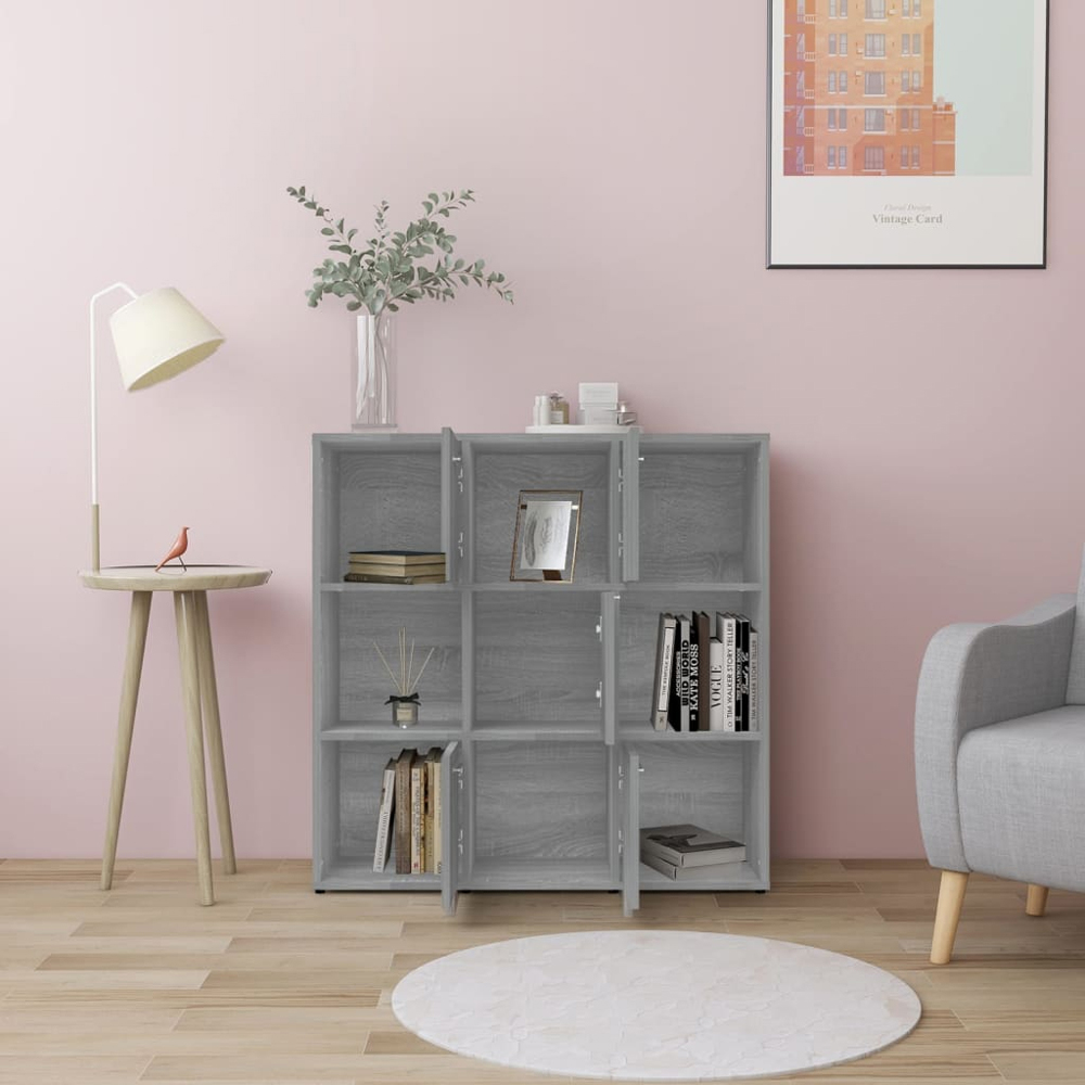 vidaXL 5 Door 4 Shelf Grey Sonoma Oak Bookcase Image 7
