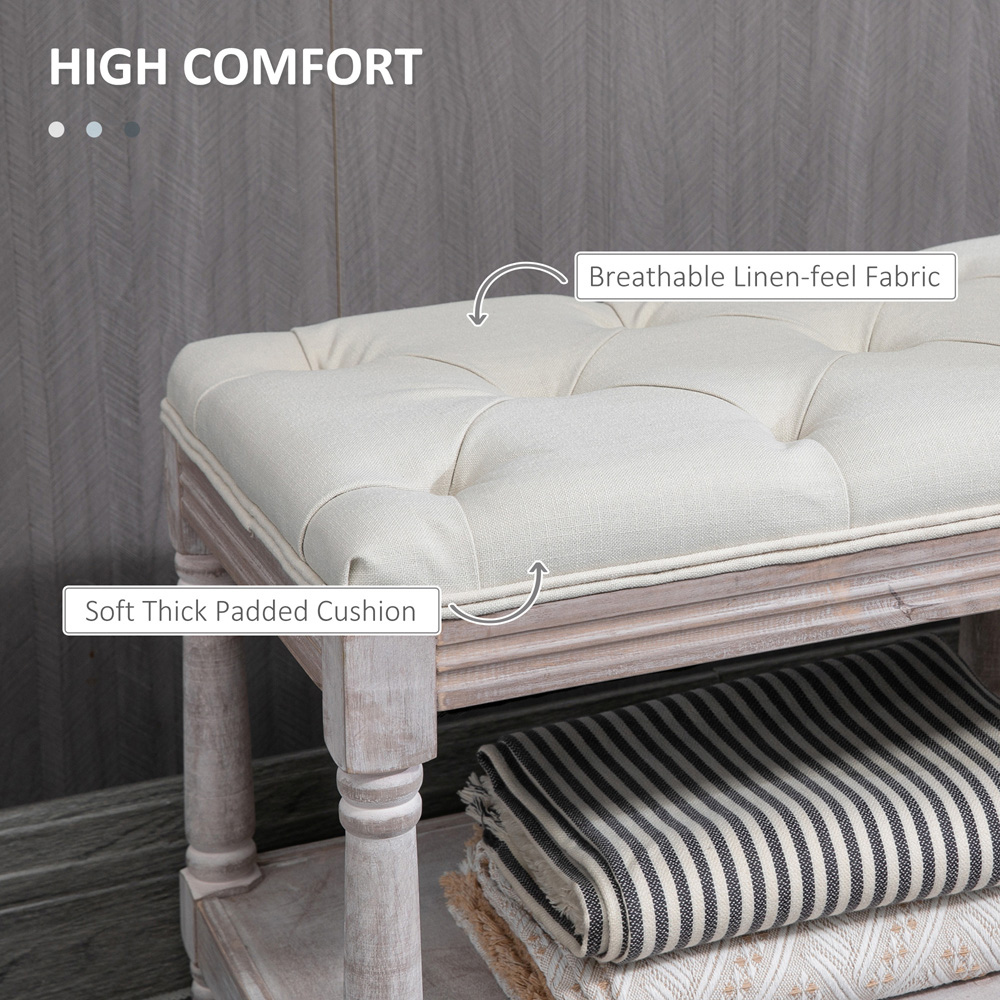 Portland Single Shelf Cream and White Button Tufted Vintage Stool Image 5