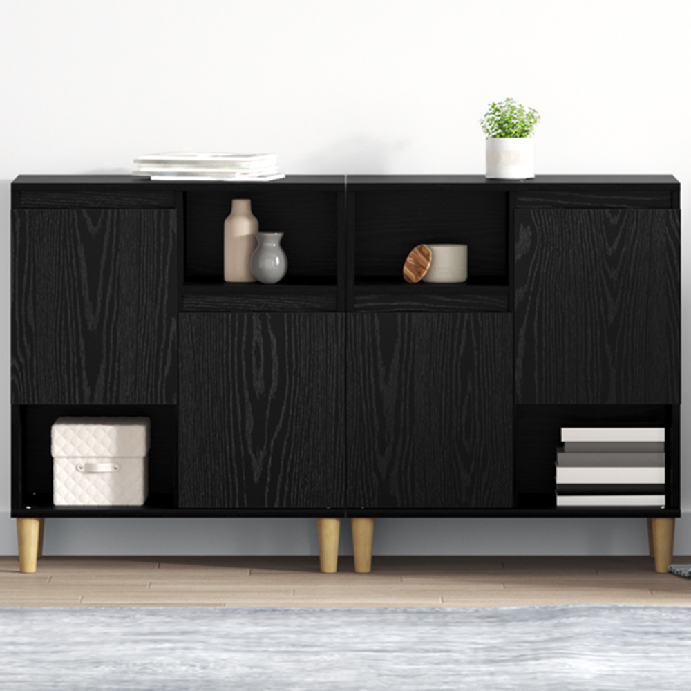 vidaXL 2 Door 2 Shelf Black Oak Compact Sideboard Set of 2 Image 1