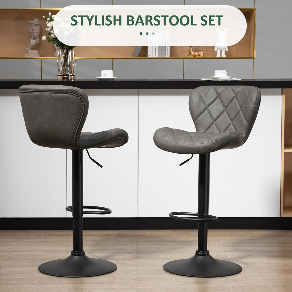Portland Dark Grey Steel Height Adjustable Swivel Bar Stool Set of 2 Image 5