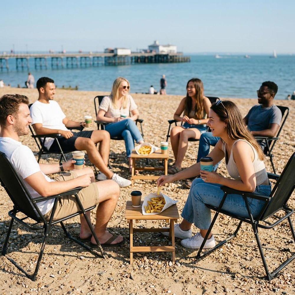 Harbour Housewares Black Metal Foldable Beach Chair 6 Pack Image 4