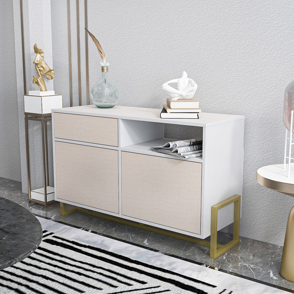 Decorotika Utopie 3 Door Singe Shelf White and Beige Modern Storage Cabinet Image 7
