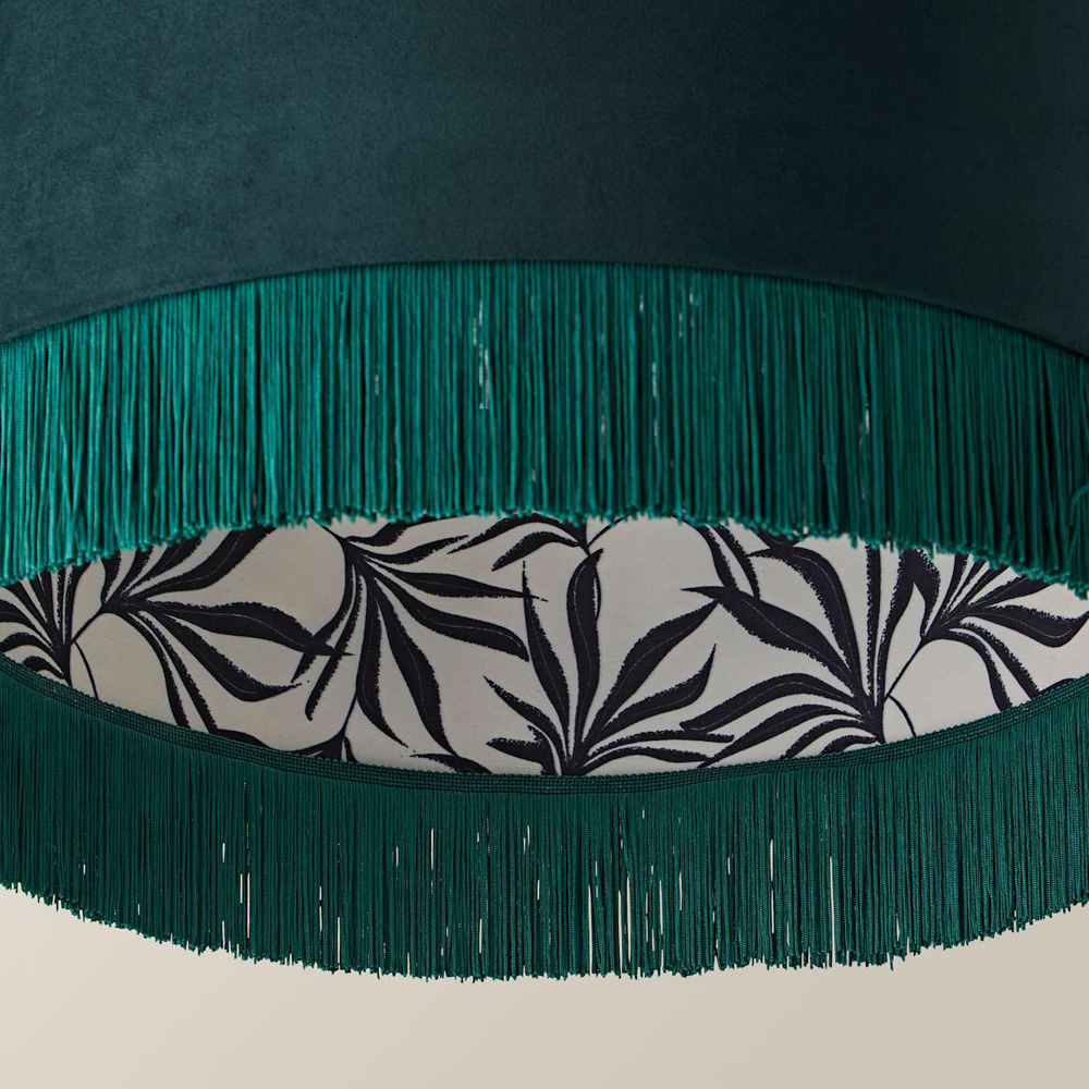 ValueLights Kimberly Green Velvet Printed Inner Fringe Easy Fit Ceiling Lamp Shade 50cm Image 3
