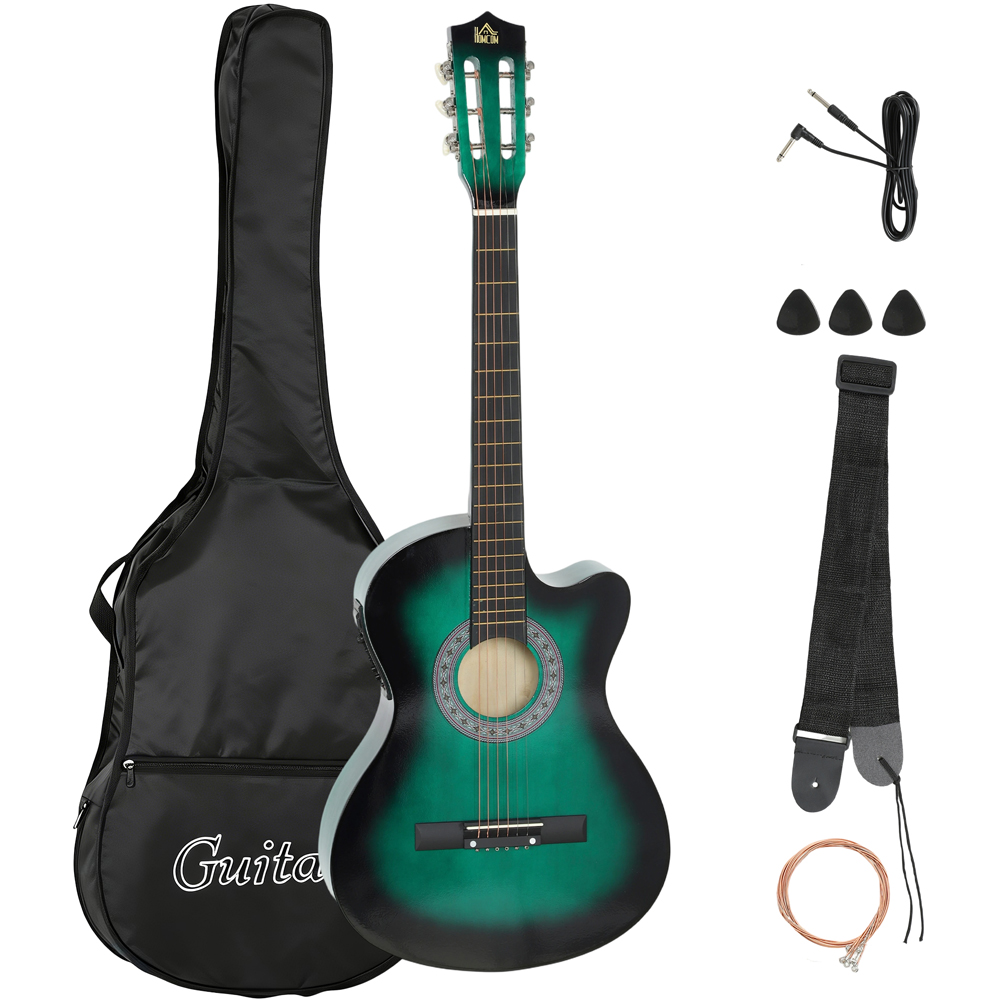 HOMCOM Green Beginner Cutaway Acoustic Electric Guitar Image 3
